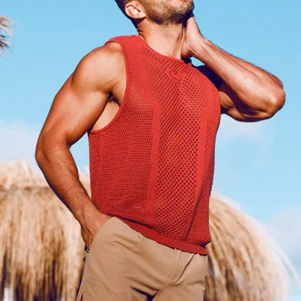 Stylish Red Mesh Tank Top For Men - Perfect For Summer Outdoors - Wayrates.com 