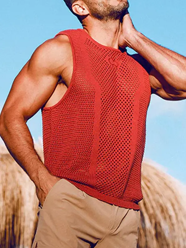 Stylish Red Mesh Tank Top For Men - Perfect For Summer Outdoors - Wantbright.com 