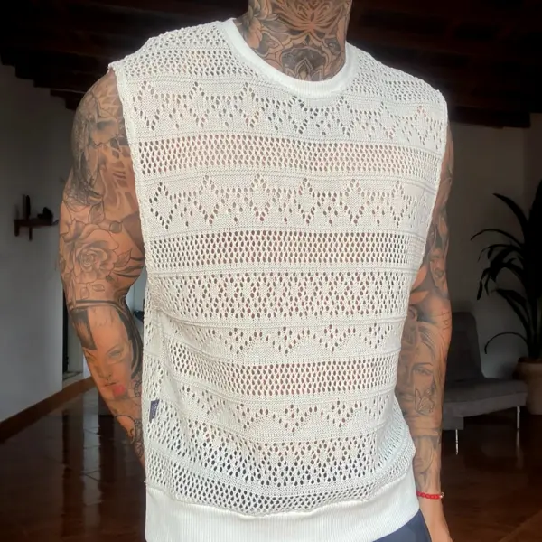 Stylish Crochet Sleeveless Top For Men - Perfect For Summer Outfits - Wayrates.com 