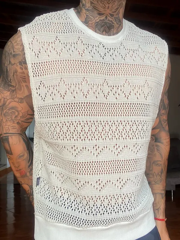 Stylish Crochet Sleeveless Top For Men - Perfect For Summer Outfits - Menbarn.com 