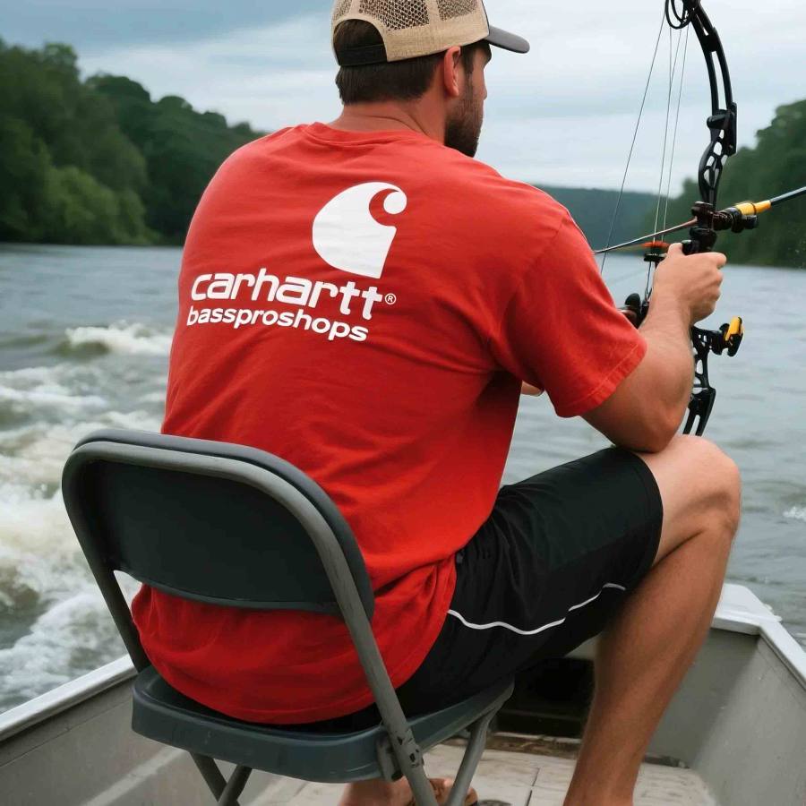 

Men's Vintage Fishing Print Crew Neck Short Sleeve Red T-Shirt