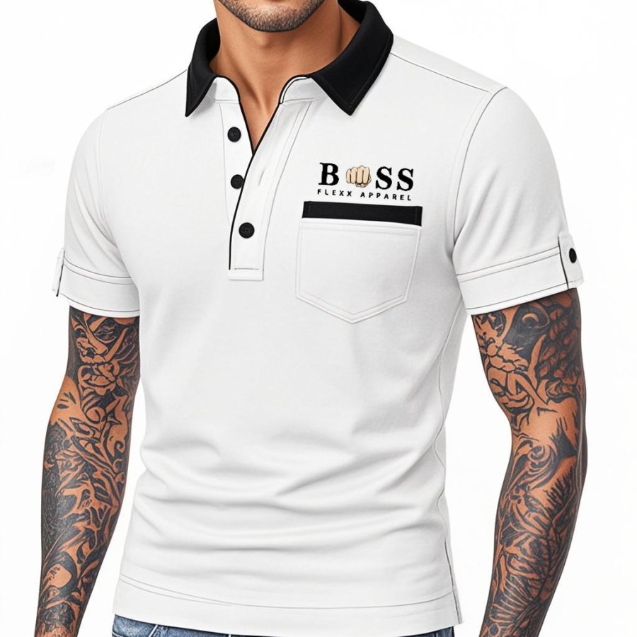 

Boss Men's Vintage Contrast Pocket Polo Collar White Short Sleeve T-shirt