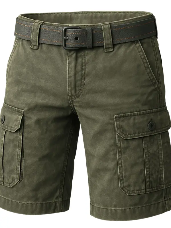 Men's Outdoor Vintage Distressed Tactical Multi-Pocket Stretch Workwear Military Green Cargo Shorts - Menwyx.com 