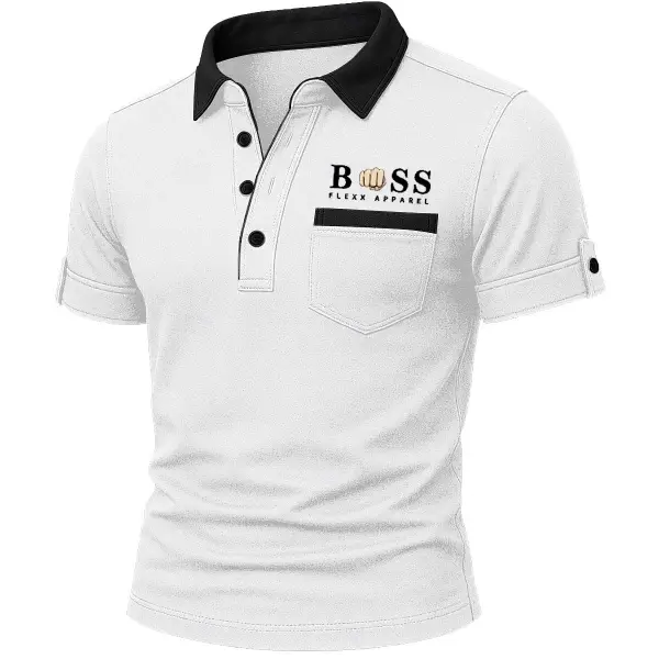 Men's Vintage Contrast Pocket Polo Collar White Short Sleeve T-shirt - Yesunshine.com 