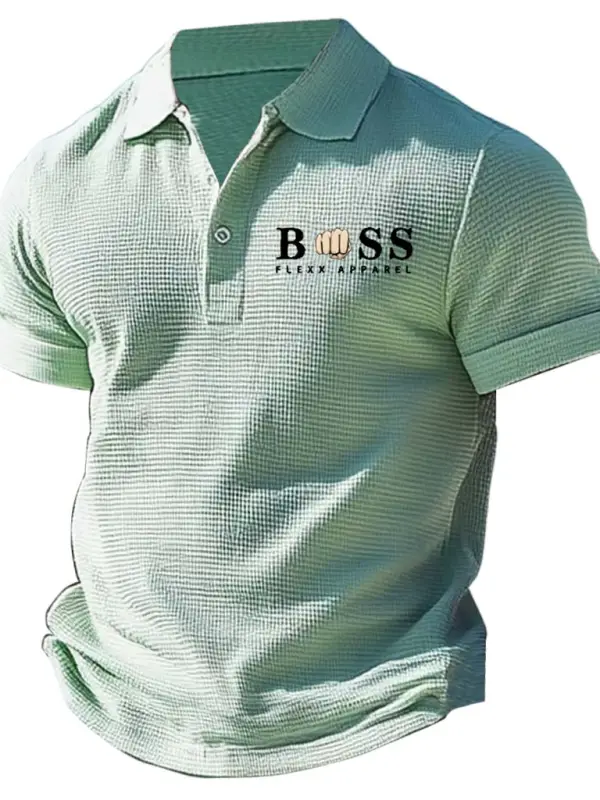 Men's Vintage Waffle Knit Light Green Polo Collar Short Sleeve T-shirt - Pragmaace.com 