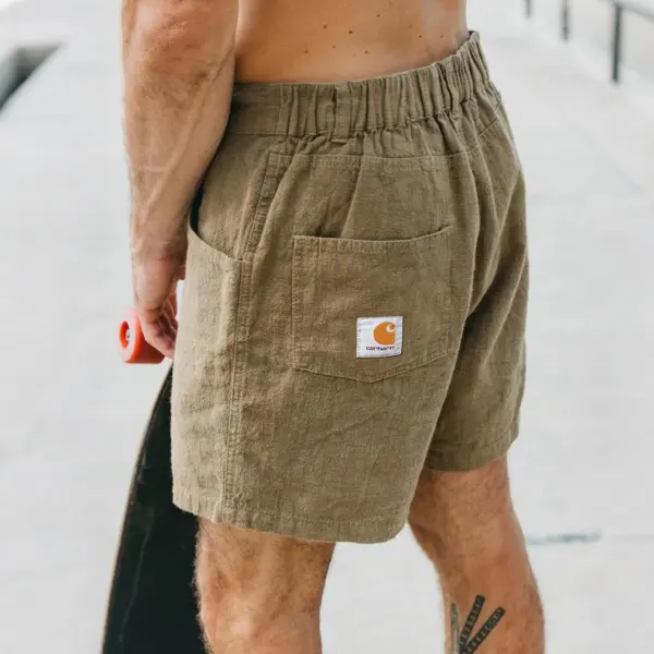 Men's Vintage Cotton And Linen Fabric Surf Elastic Drawstring Shorts - Zivinfo.com 