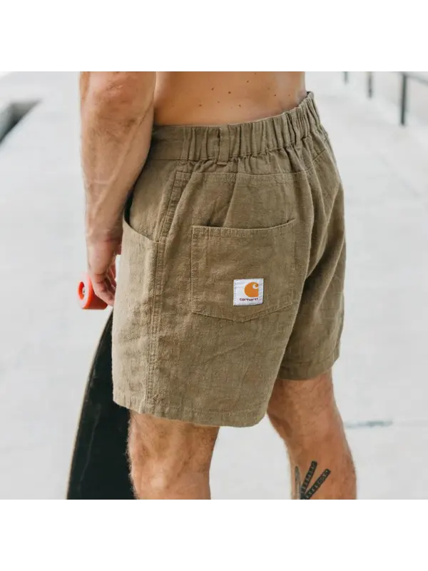 Men's Vintage Cotton And Linen Fabric Surf Elastic Drawstring Shorts - Frontiercool.com 