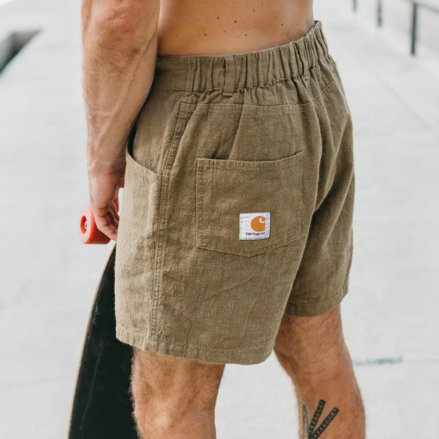 

Men's Vintage Cotton And Linen Fabric Surf Elastic Drawstring Shorts