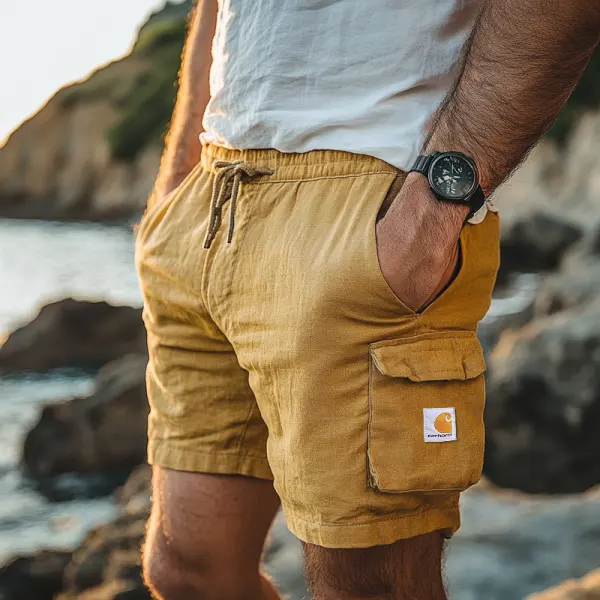 Men's Cotton And Linen Casual Cargo Shorts With Adjustable Waistband And Large Utility Pockets - Ootdcowboys.com 