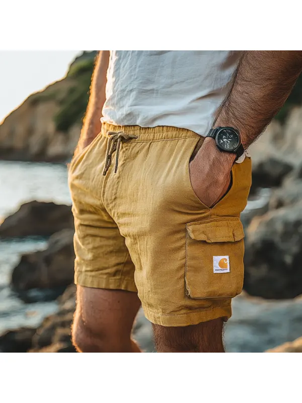 Men's Cotton And Linen Casual Cargo Shorts With Adjustable Waistband And Large Utility Pockets - Ootdmw.com 