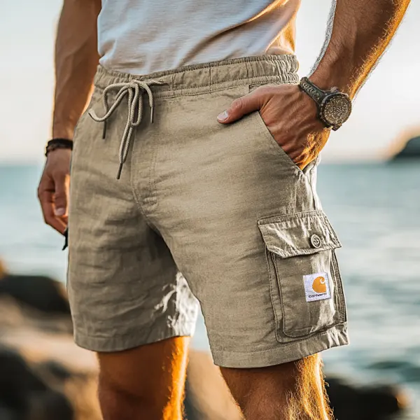 Men's Cotton And Linen Casual Cargo Shorts With Adjustable Drawstring And Functional Pockets - Wayrates.com 