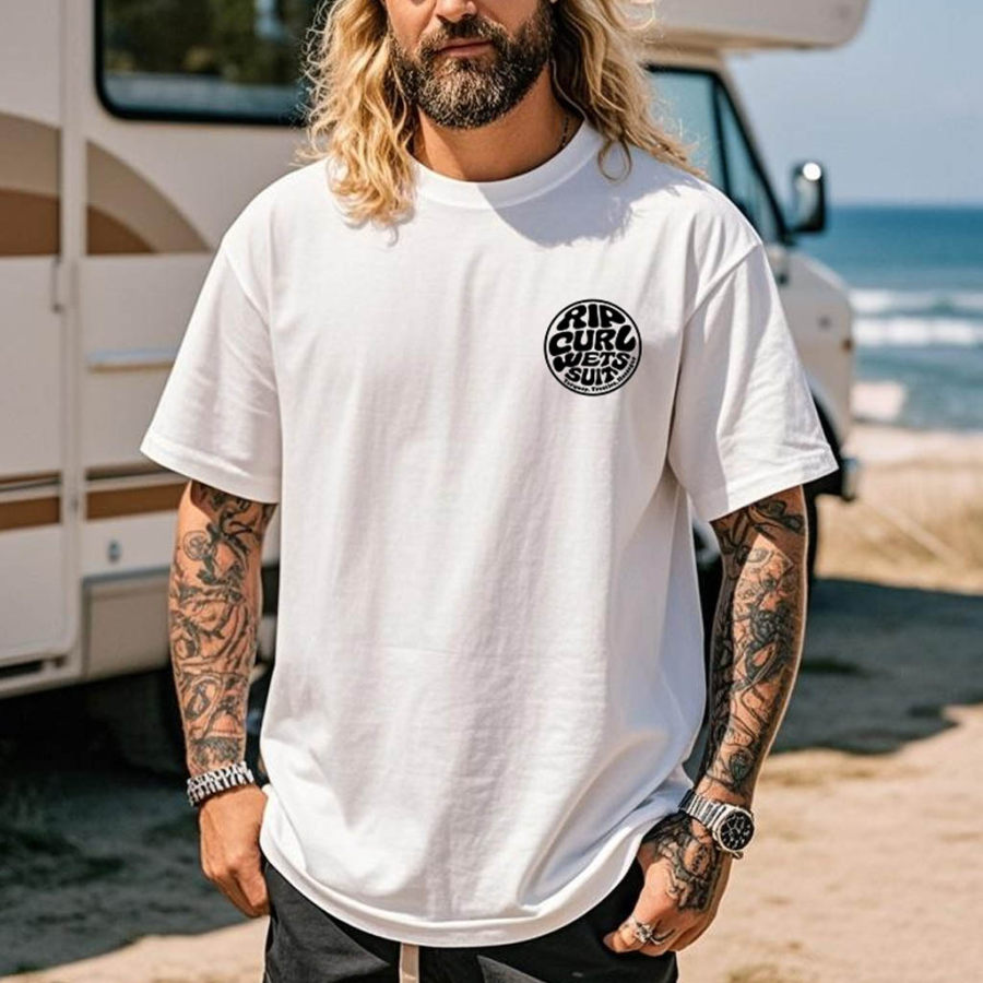 

Men's Vintage Surf Print Crew Neck Short Sleeve T-Shirt