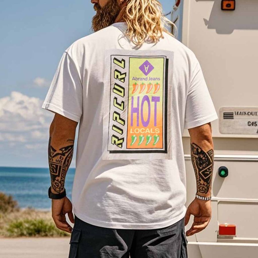 

Men's Vintage Surf Print Crew Neck Short Sleeve T-Shirt