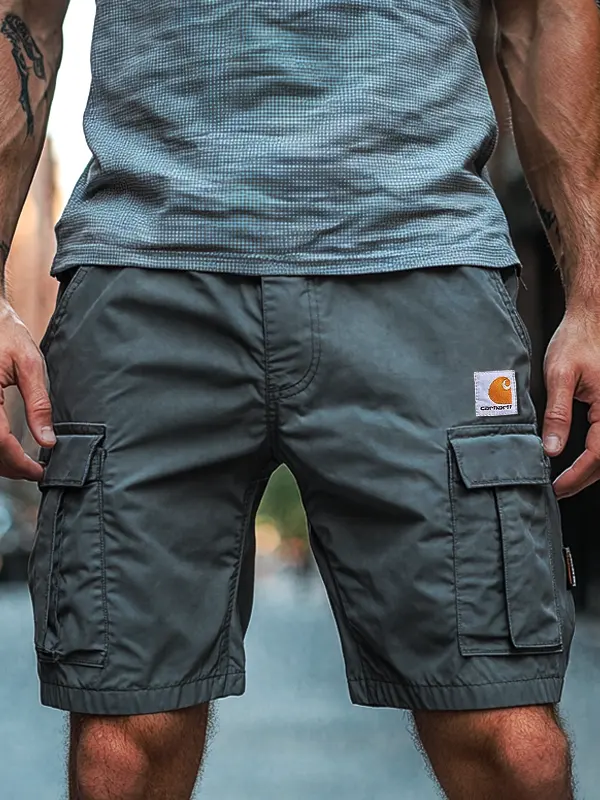 Men's Stone Slab Blue Cargo Shorts With Multi-Pockets For Outdoor Activities - Simplyion.com 