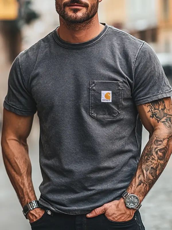 Men's Casual Short Sleeve T-Shirt With Chest Pocket - Perfect For Everyday Wear - Menbarn.com 