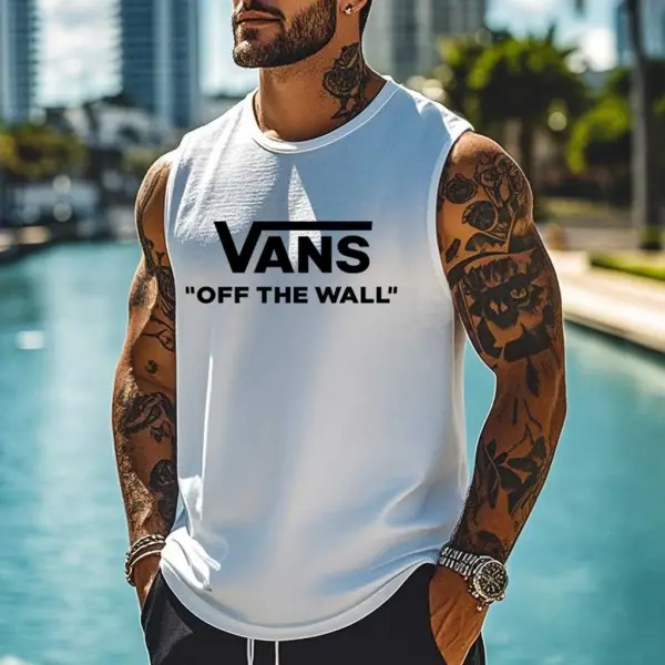 Men's Vintage Surf Print Crew Neck Sleeveless Tank Top - Wayrates.com 