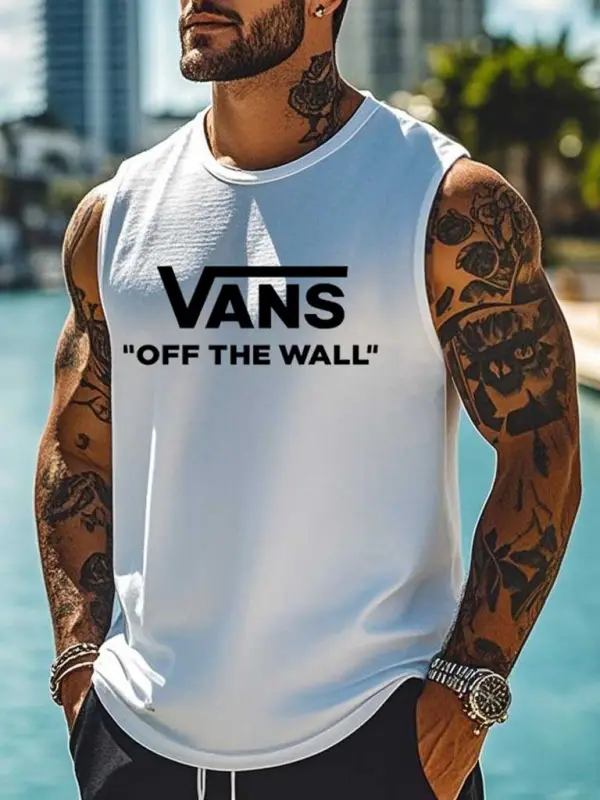 Men's Vintage Surf Print Crew Neck Sleeveless Tank Top - Menbarn.com 