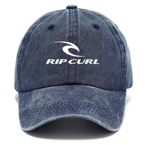Surfing Logo Print Unisex Washed Cotton Sun Hat Vintage Print Casual Cap - Menzfolk.com 
