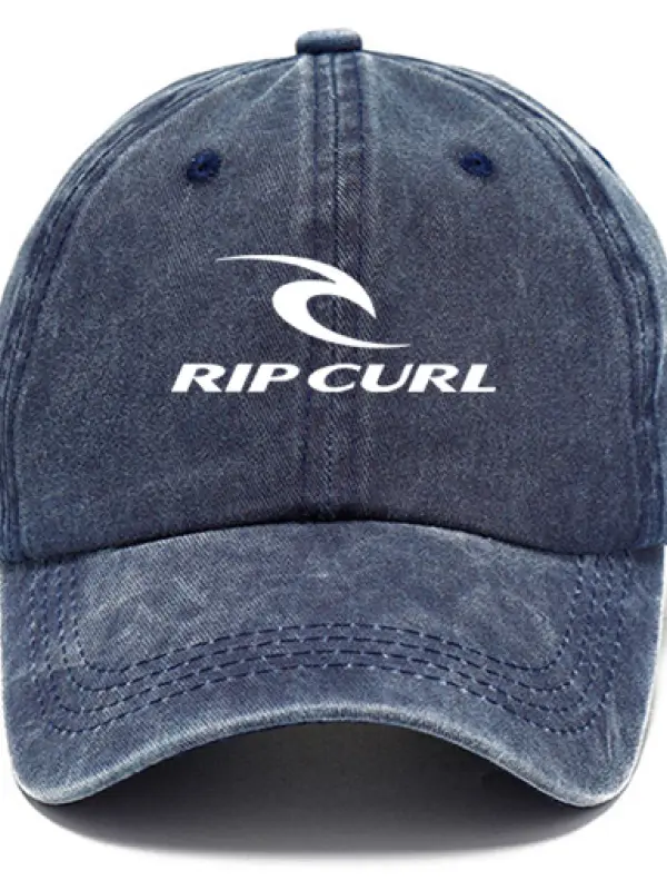Surfing Logo Print Unisex Washed Cotton Sun Hat Vintage Print Casual Cap - Menbarn.com 