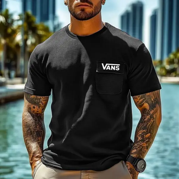 Men's Vintage Waffle Knit Surf Pocket Short Sleeve Crew Neck T-Shirt - Menzfolk.com 