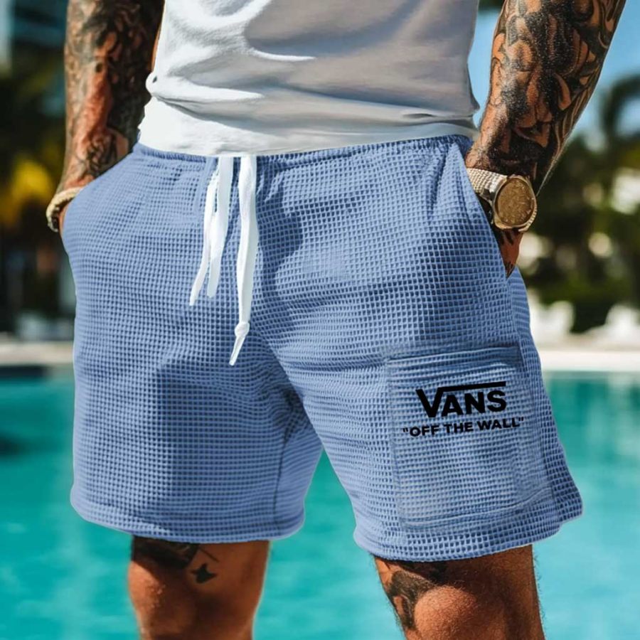 

Men's Vintage Waffle Knit Surf Pocket Elastic Drawstring Shorts