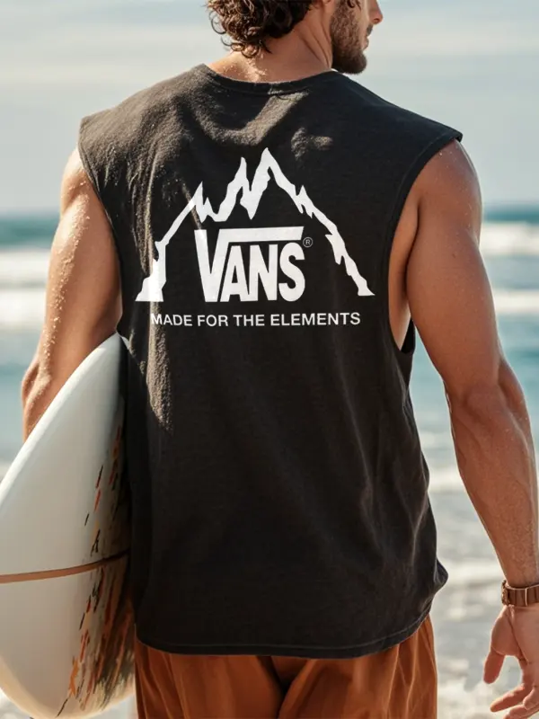 Men's Vintage Surfing Oversized Print Tank Top - Simplyion.com 