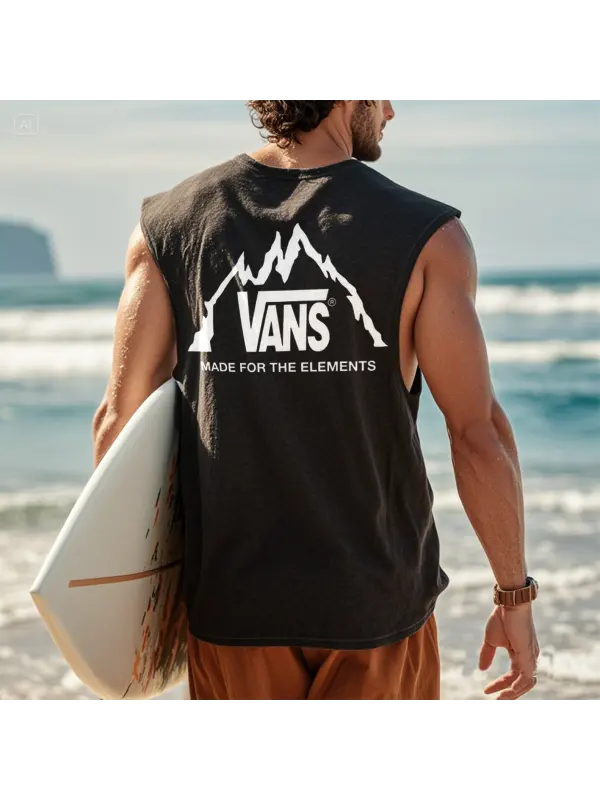 Men's Vintage Surfing Oversized Print Tank Top - Aptkoi.com 