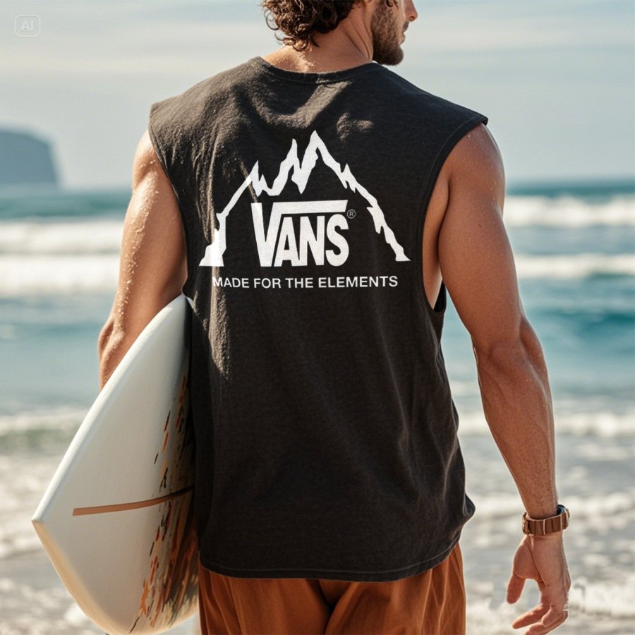 

Men's Vintage Surfing Oversized Print Tank Top