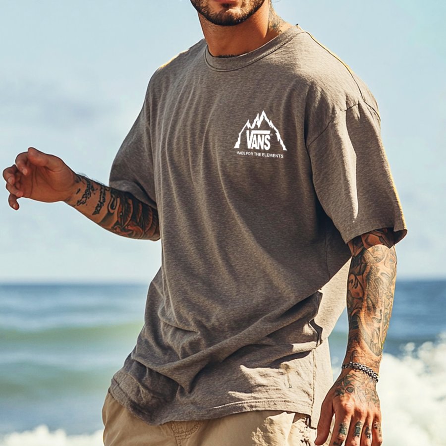 

Unisex Vintage Embroidery Gray Knit Lightweight Mesh Surf T-Shirt - Perfect For Summer Outdoors