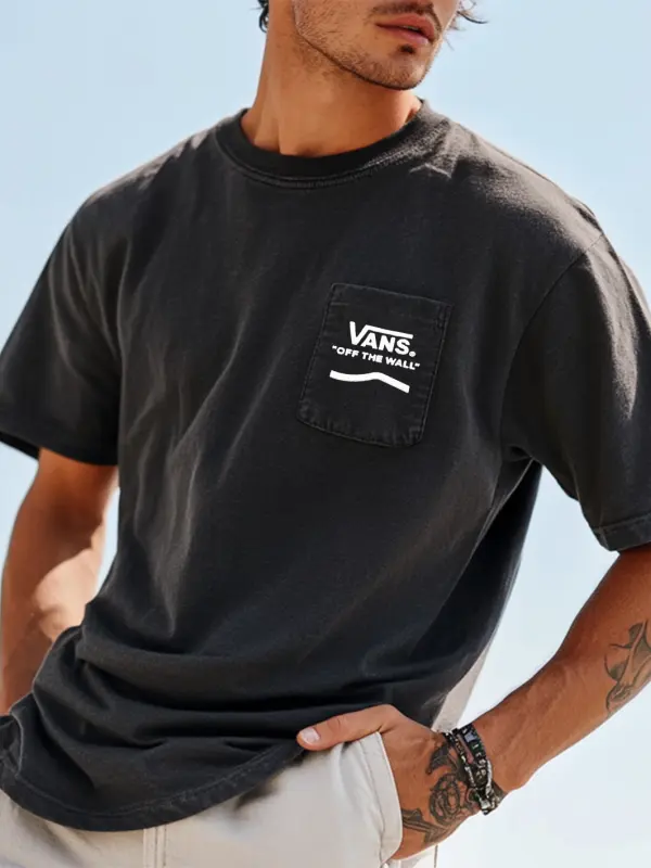 Unisex Oversized Leather Label Pocket Short Sleeve Daily Casual Surf T-shirt - Simplyion.com 