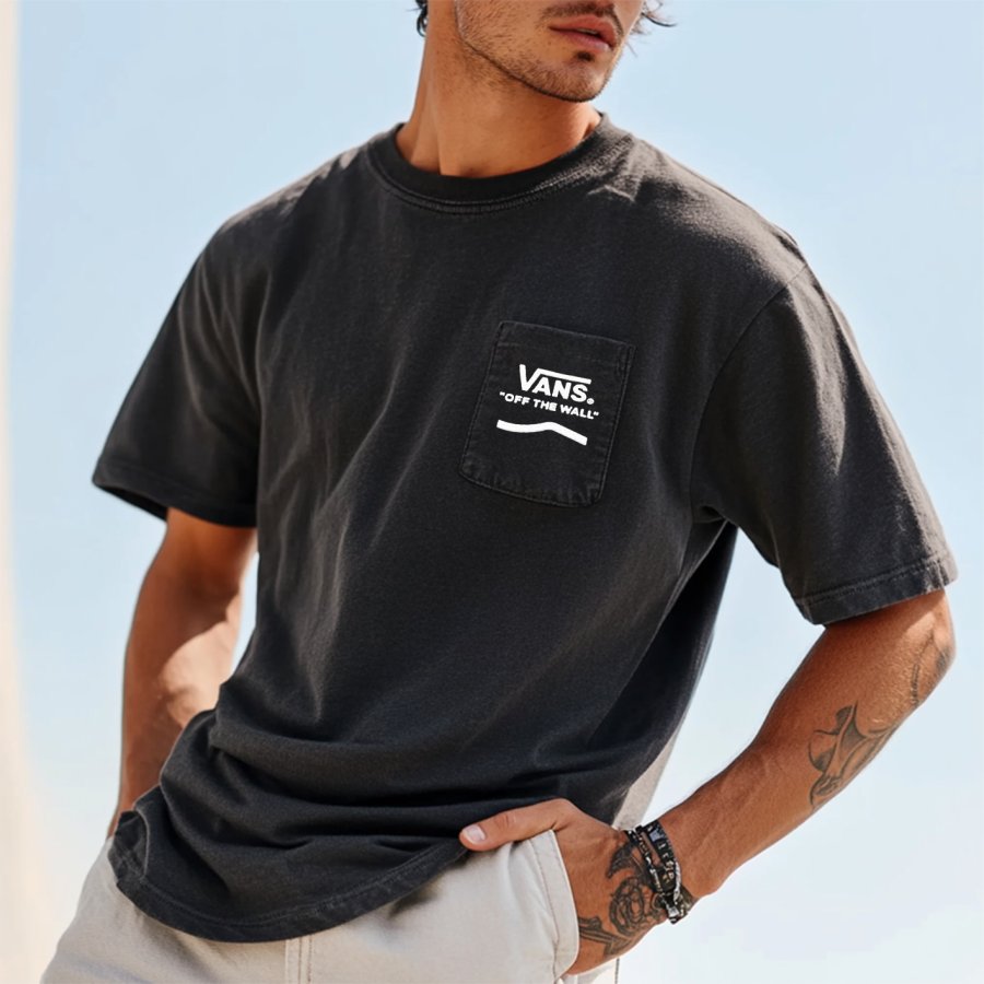 

Unisex Oversized Leather Label Pocket Short Sleeve Daily Casual Surf T-shirt