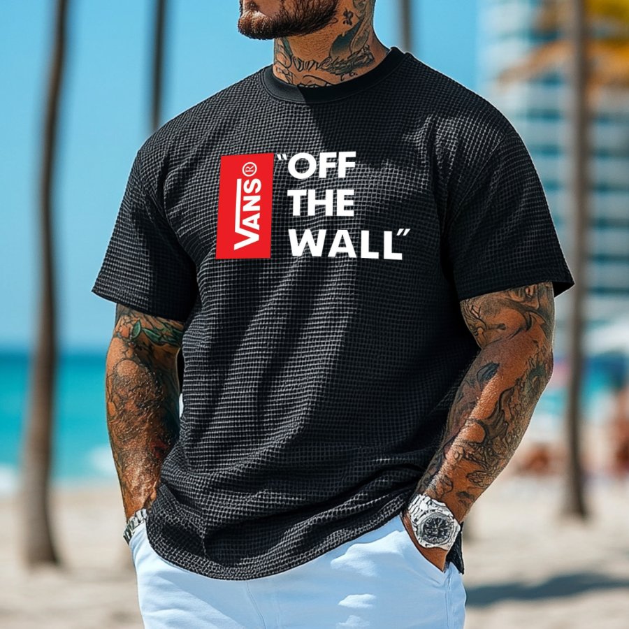 

Men's Vintage Waffle Knit Surf Black Short Sleeve Crew Neck T-Shirt