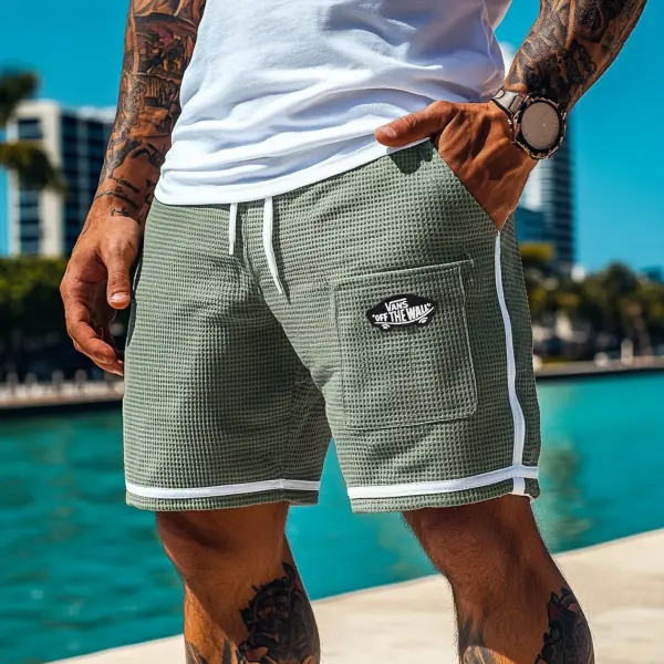 Men's Vintage Waffle Knit Surf Elastic Drawstring Shorts - Yesunshine.com 