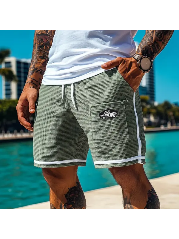 Men's Vintage Waffle Knit Surf Elastic Drawstring Shorts - Shopyiyistories.com 