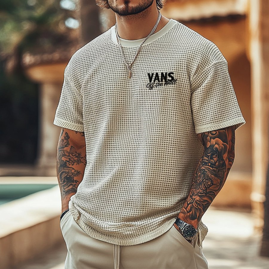 

Men's Vintage Waffle Fabric Knit Lightweight Mesh T-Shirt - Perfect For Summer Outdoors