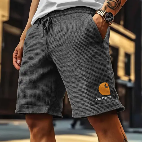 Men's Vintage Waffle Knit Surf Pocket Elastic Drawstring Shorts - Ootdyouth.com 
