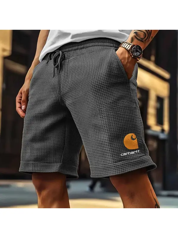 Men's Vintage Waffle Knit Surf Pocket Elastic Drawstring Shorts - Ootdmw.com 