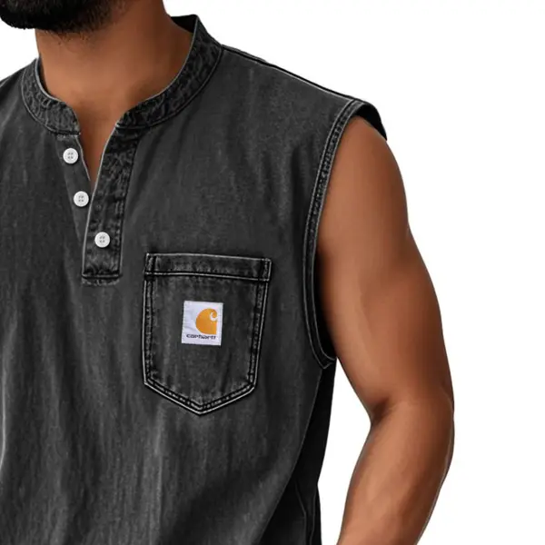 Carhartt Men's Vintage Distressed Pocket Henley Sleeveless Tank Shirt