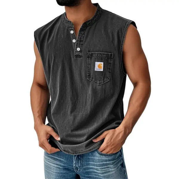 Carhartt Men's Vintage Distressed Pocket Henley Sleeveless Tank Top - Wayrates.com 