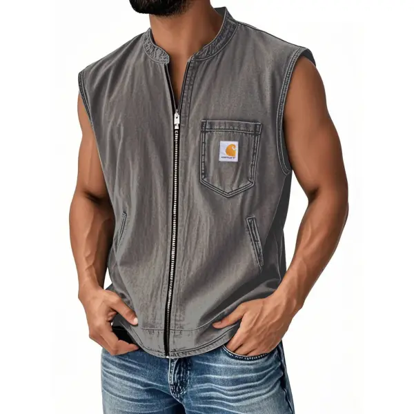 Men's Vintage Distressed Pocket Zip Vest - Wayrates.chimpone.com 