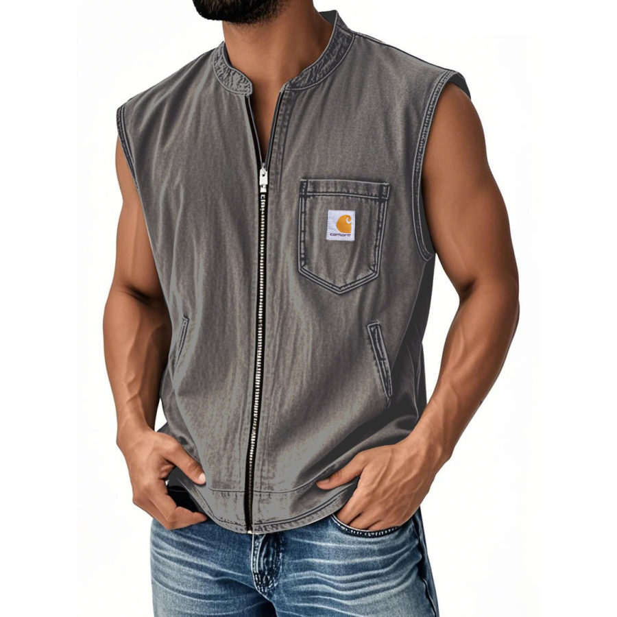 

Men's Vintage Distressed Pocket Zip Vest