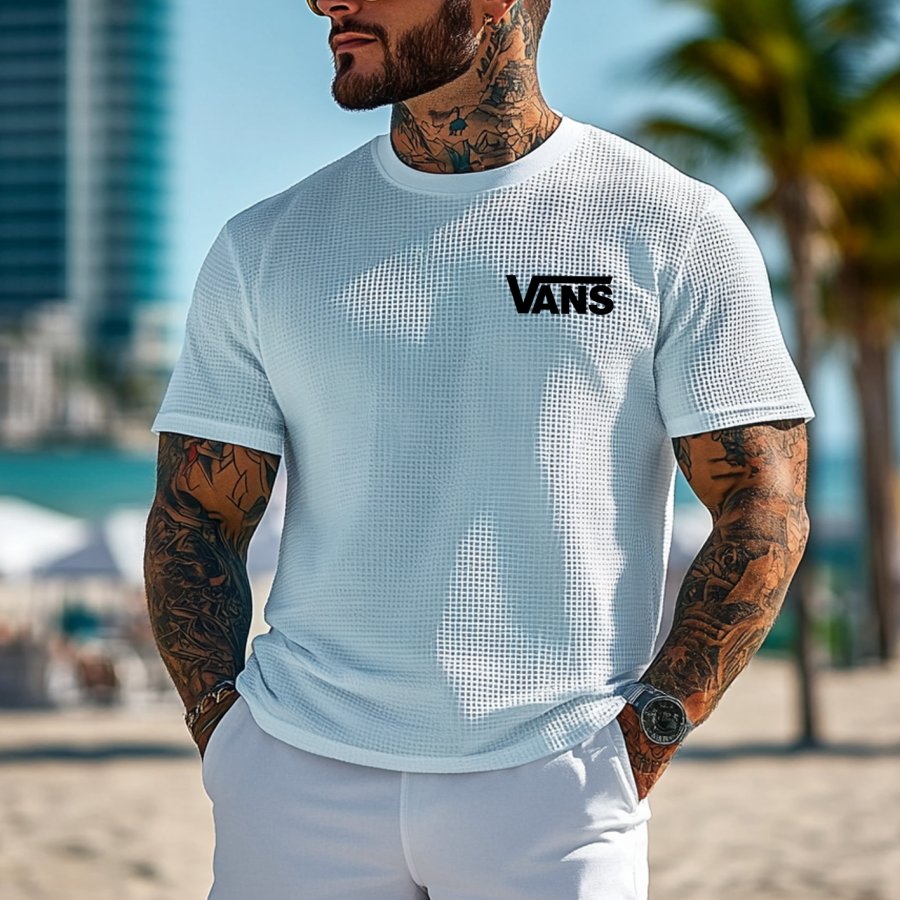 

Men's Vintage Waffle Fabric Knit Lightweight Mesh T-Shirt - Perfect For Summer Outdoors