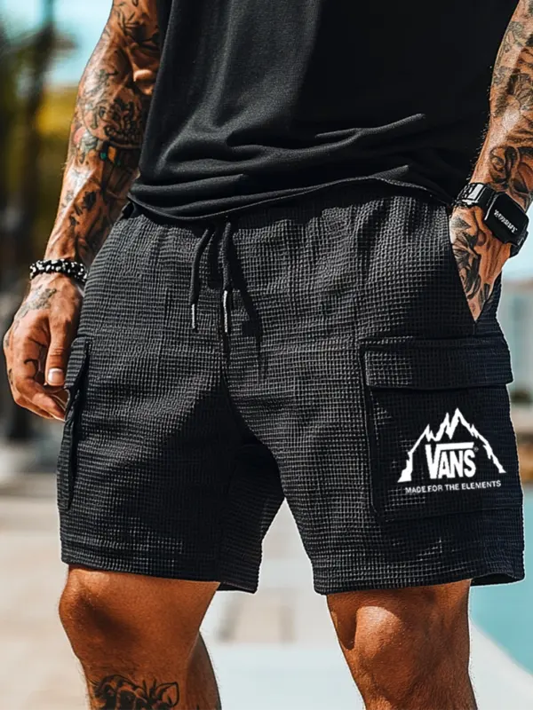 Vans Men's Athletic Shorts Waffle Knit Casual Walkshort Elastic Cargo Black Shorts - Menbarn.com 