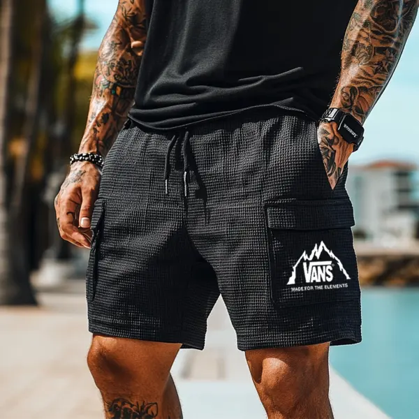 Men's Vintage Surf Waffle Knit Multi-Pocket Casual Walkshort Elastic Cargo Shorts - Ootdyouth.com 