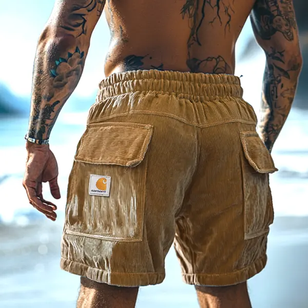 Men's Casual Corduroy Cargo Shorts With Multiple Pockets For Summer Beachwear - Ootdcowboys.com 