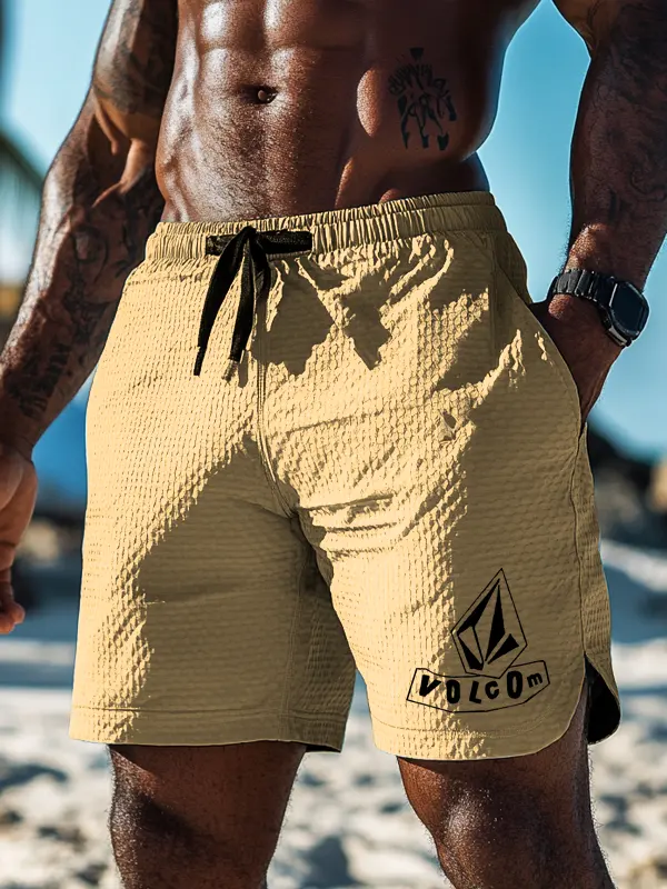 Men's Lightweight Quick-Dry Beach Shorts With Stylish Logo Design - Menbarn.com 