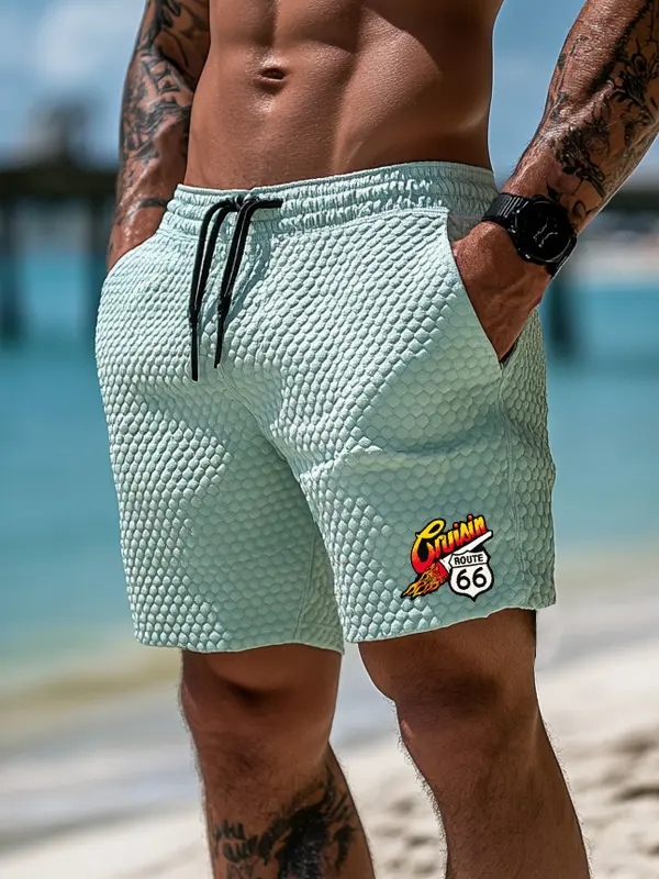 Route66 Waffle Stylish Textured Shorts For Summer Beach Adventures - Menbarn.com 