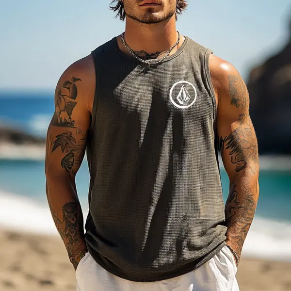 Men's Waffle Sleeveless Beach Tank Top - Perfect For Summer Outdoors - Menzfolk.com 