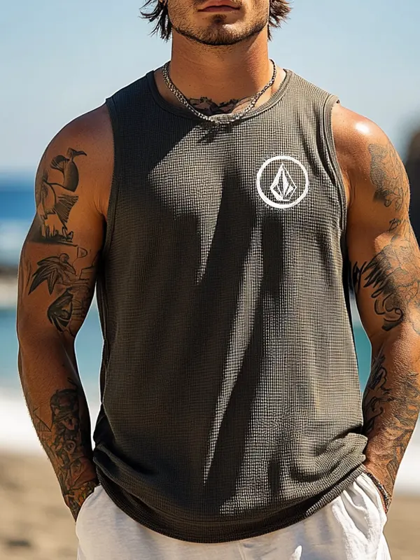 Men's Waffle Sleeveless Beach Tank Top - Perfect For Summer Outdoors - Simplyion.com 