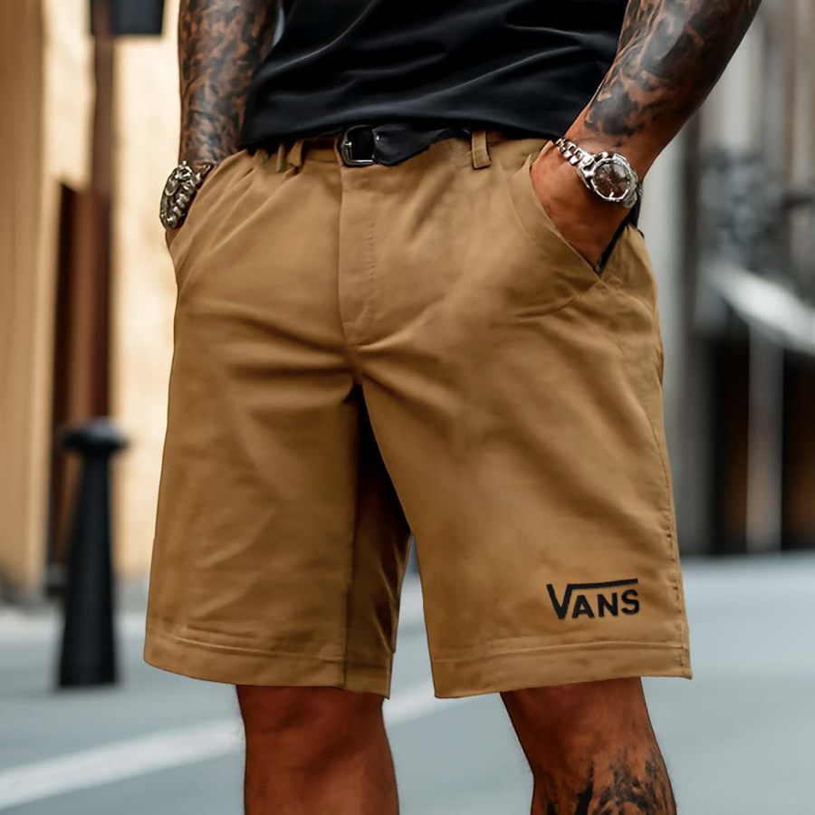 

Men's Vintage Outdoor Embroidery Relaxed Brown Shorts